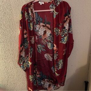 UmGee Floral Mixed Print Komono Cardigan Women’s Size S/M Red Casual Oversized